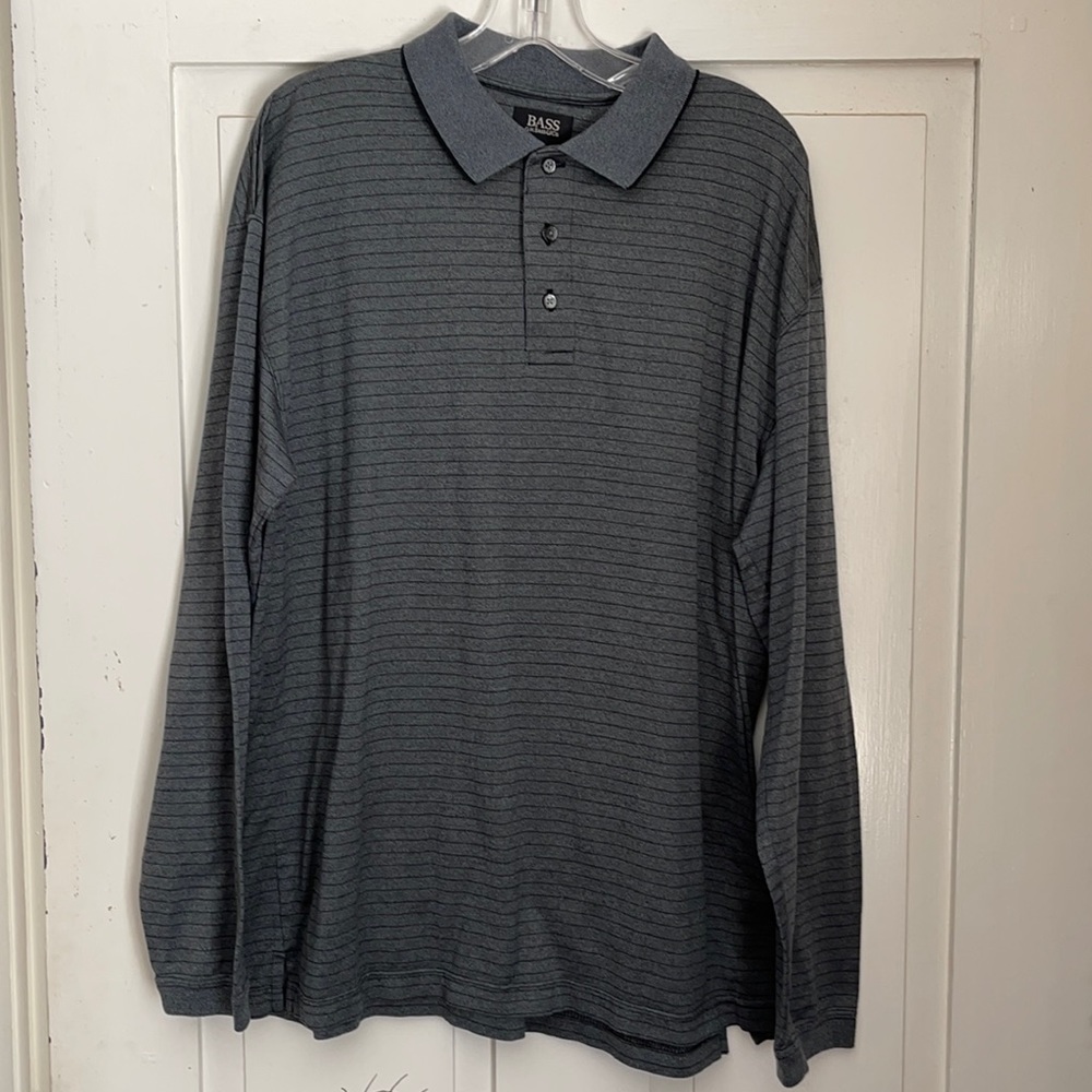 BASS G.H. Bass & Co. Men’s Long Sleeve Shirt pullover gray with black stripes L